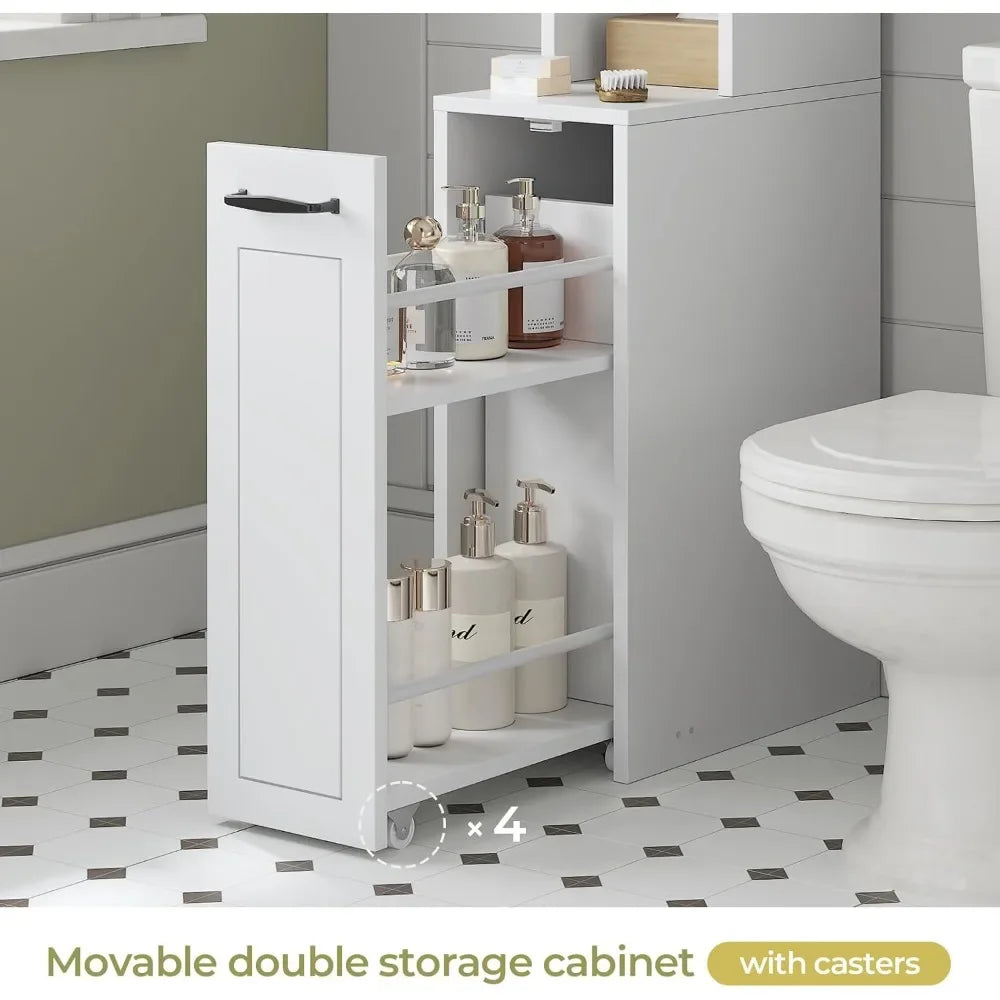 Storage Cabinet Above The Bathroom with Pulley, Small Bathroom Storage Cabinet with Adjustable Shelf and Open Bathtub Shelf