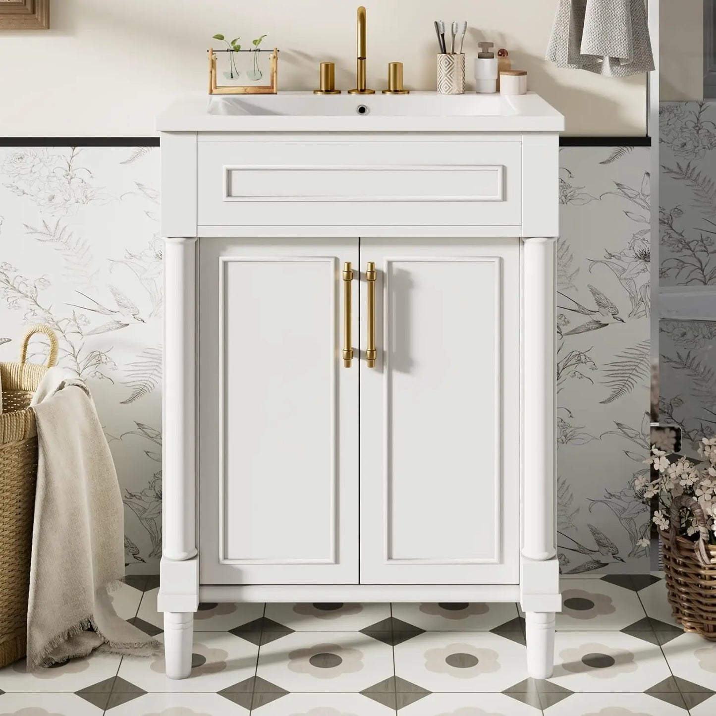 24-inch Bathroom Vanity with Sink Combo, Free-Standing Single Bathroom Storage Cabinet with One Flip Drawer,, Customized