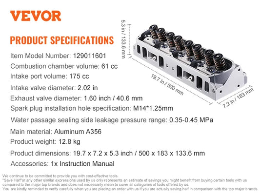 SucceBuyEngine Cylinder Head Assembly Replacement Aluminum Engine Cylinder Head Compatible with Small Block Ford Engines GT40