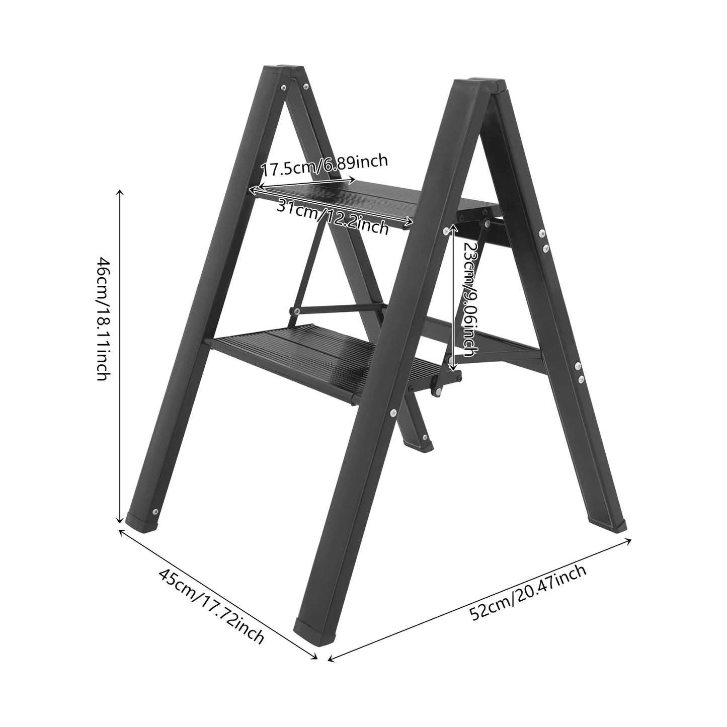 2-Step Foldable Aluminum Alloy Ladder 661lbs Load Capacity, Multi-use as Storage Shelf/Plant Stand for Home/Office, No Assembly