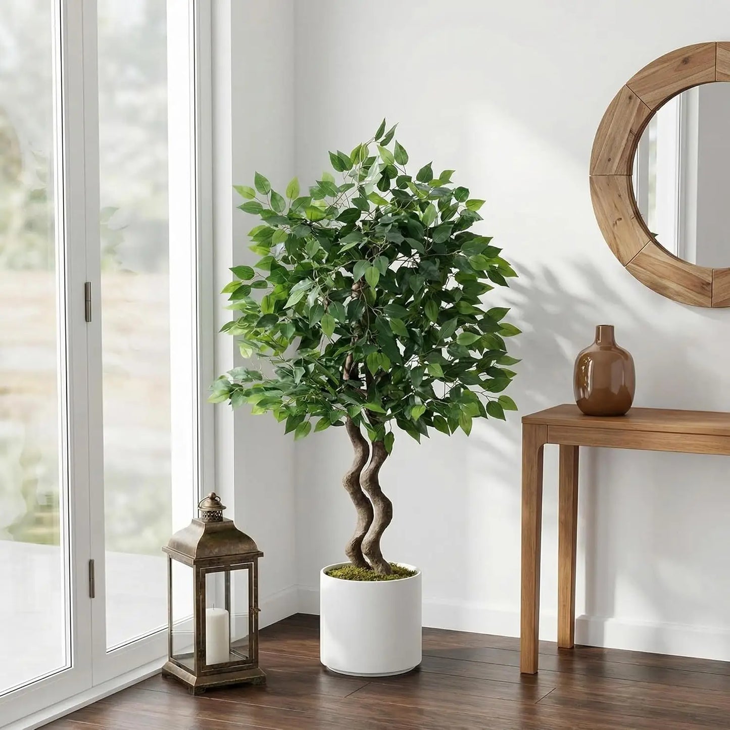 4ft/5ft/6ft Artificial Ficus Tree, Tall Faux Floor Plant with Lifelike PVC Trunk and Full Dense Foliage, Faux Banyan Tree for Home Office, Living Room and Indoor Decor
