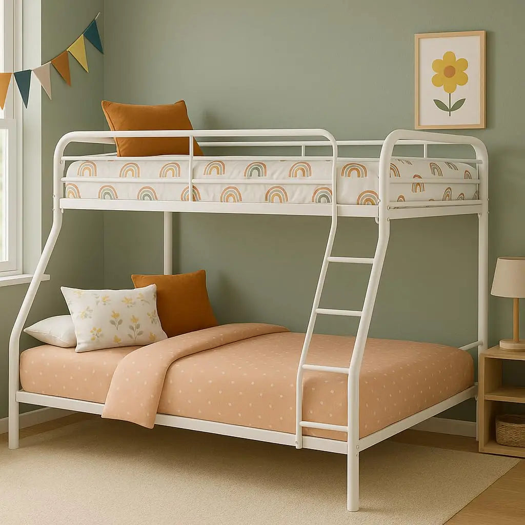 Twin Over Full Metal Bunk Bed with Safety Guardrails, 800 lbs Capacity, Angled Ladder, Underbed Storage, Black,, Customized