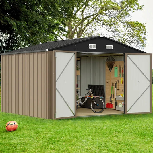 10 x 8 FT Shed Outdoor Storage Shed Metal Garden Shed with Lockable Door Outside Waterproof Tool for Backyard,Customized