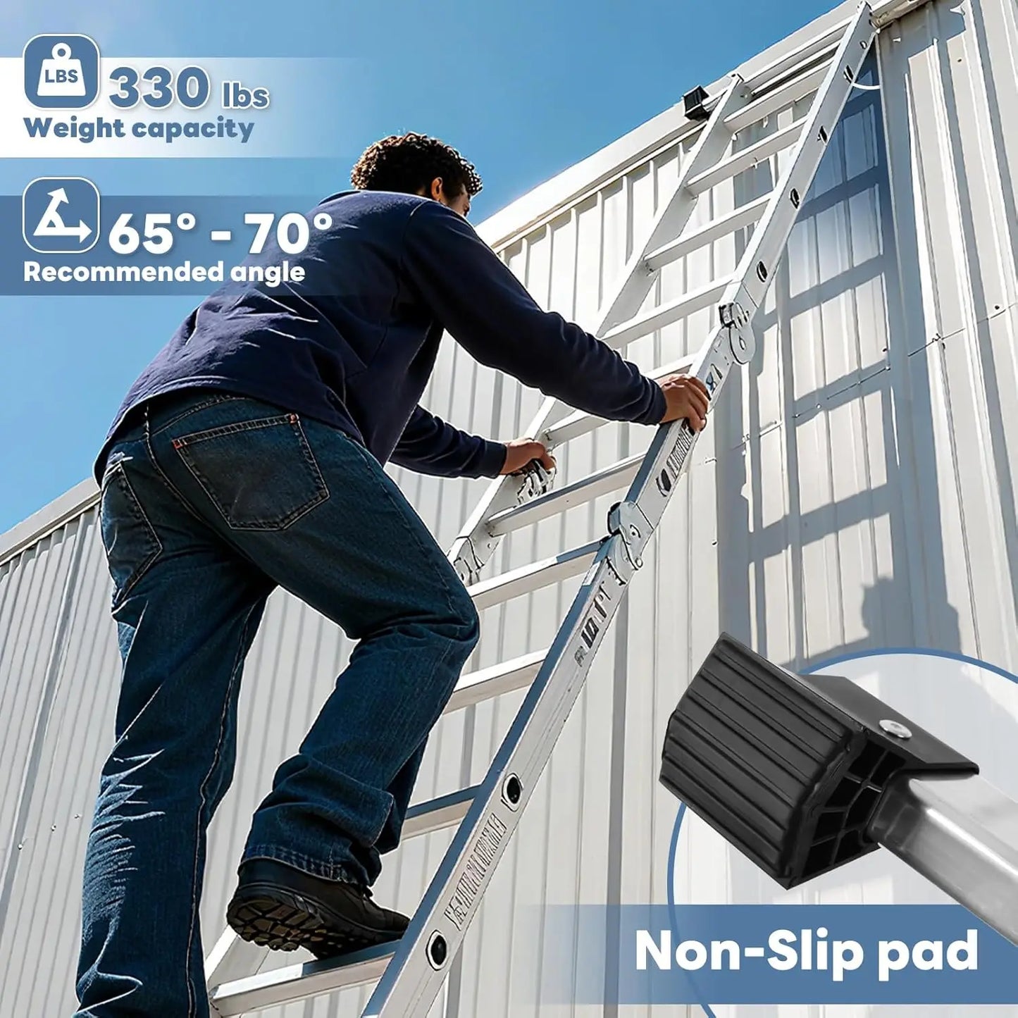 Multi-Purpose Folding Ladder,7 in 1 Aluminium Heavy Duty Collapsible Tall Extension Adjustable Step Ladder for Home Roof RV Work