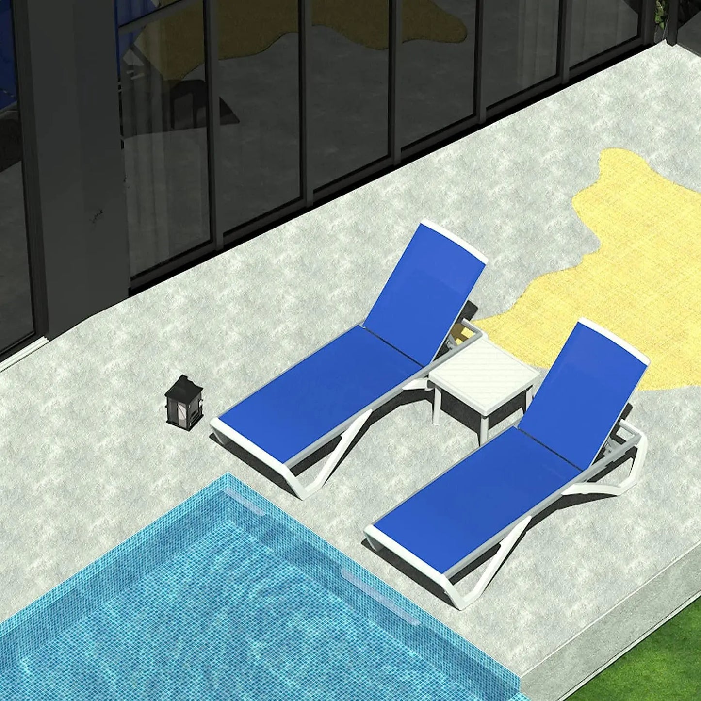 5-Position Aluminum Outdoor Lounge Chair Set of 3 with Wheels All-Weather for Patio Yard Poolside, Custom