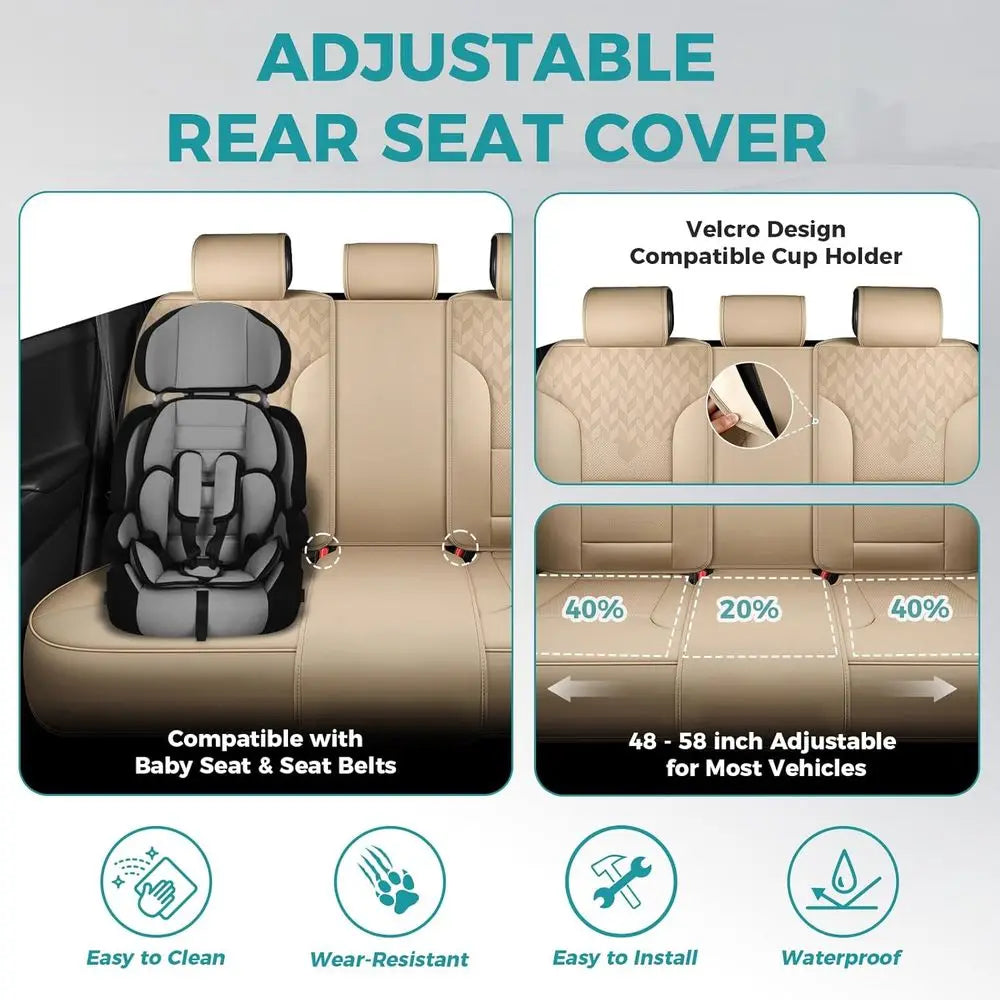 Car Seat Covers Full Set - Breathable Faux Leather Universal 5 Seat Covers for Cars, Automotive Protector Fit for Most Sedan SUV