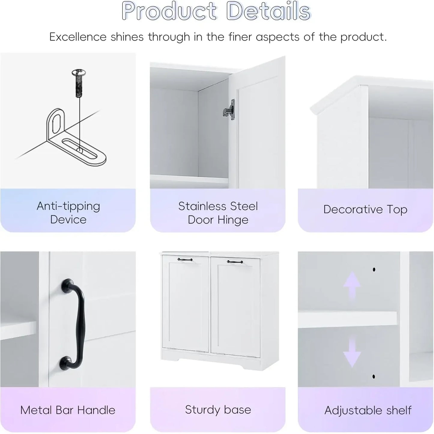 68” Tall Bathroom Storage Cabinet with 2 Tilt Out Laundry Hamper, Freestanding Bathroom Storage Cabinet with Door and Adjustable