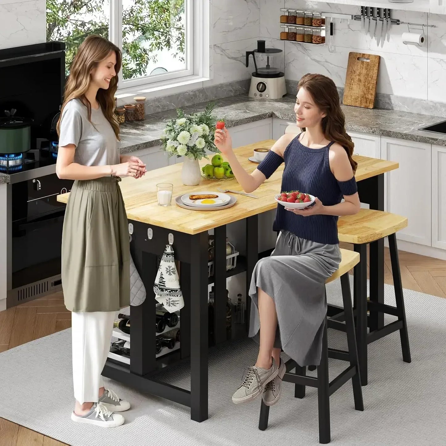 BestsellerBestsellerBestsellerBestsellerModern Essential 47.3" Solid Rubberwood Kitchen Island with Power Outlets - Extra Large