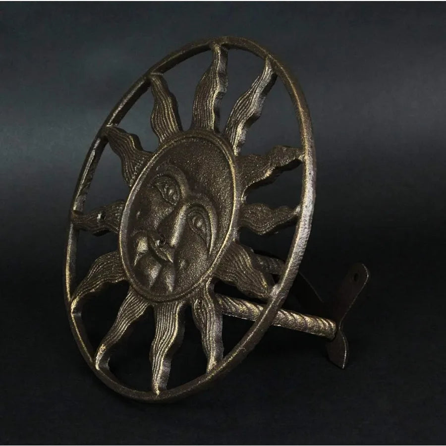 Bronze Finish Cast Iron Sun Face Garden Hose Holder 12 Inches in Diameter Decorative WallMounted Outdoor Hanger for Organized a