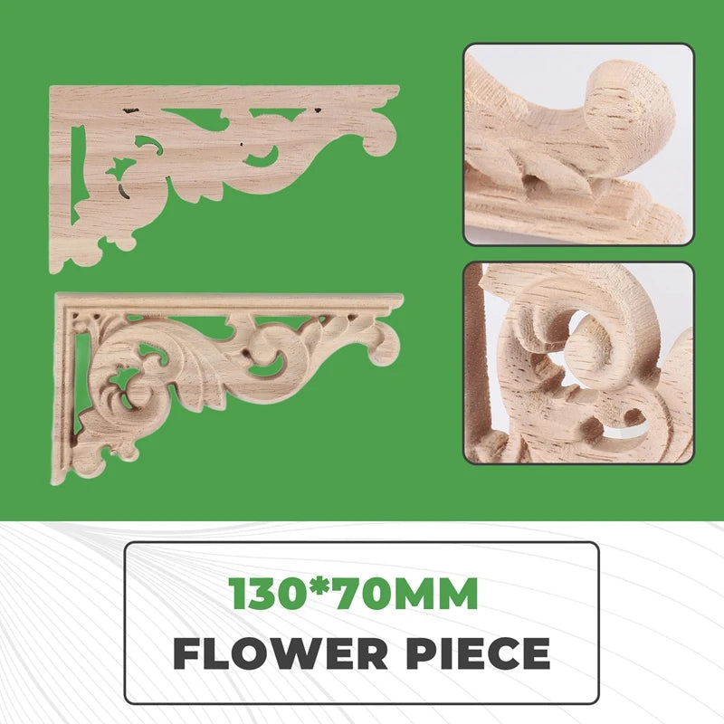 2Pcs Left+Right(Each 1Pcs) Vintage Wooden Carved Corner Onlay Furniture Wall Decor Unpainted Frame Applique