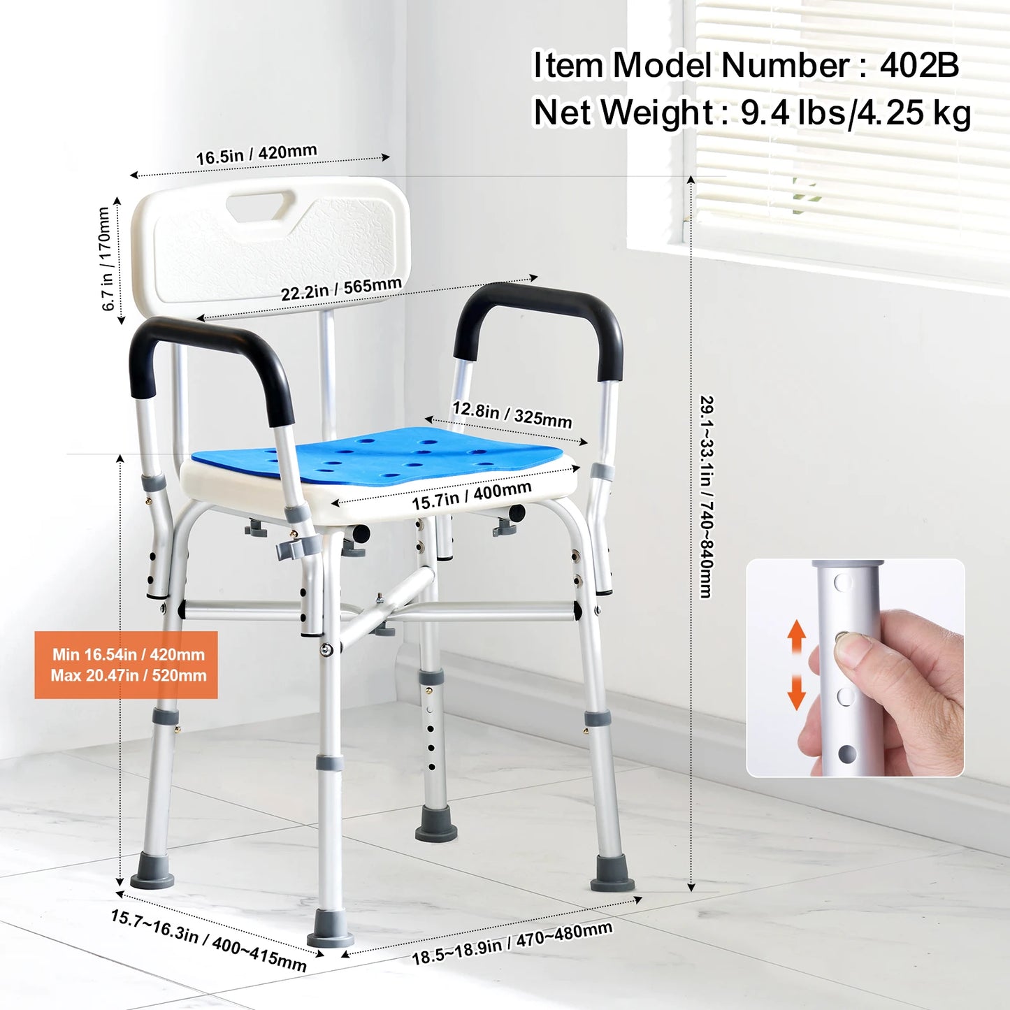 SucceBuy Shower Chair Adjustable Height Bench Bath Chair for Elderly Disabled Shower Chair for Inside Shower Bathtub 400/350lb