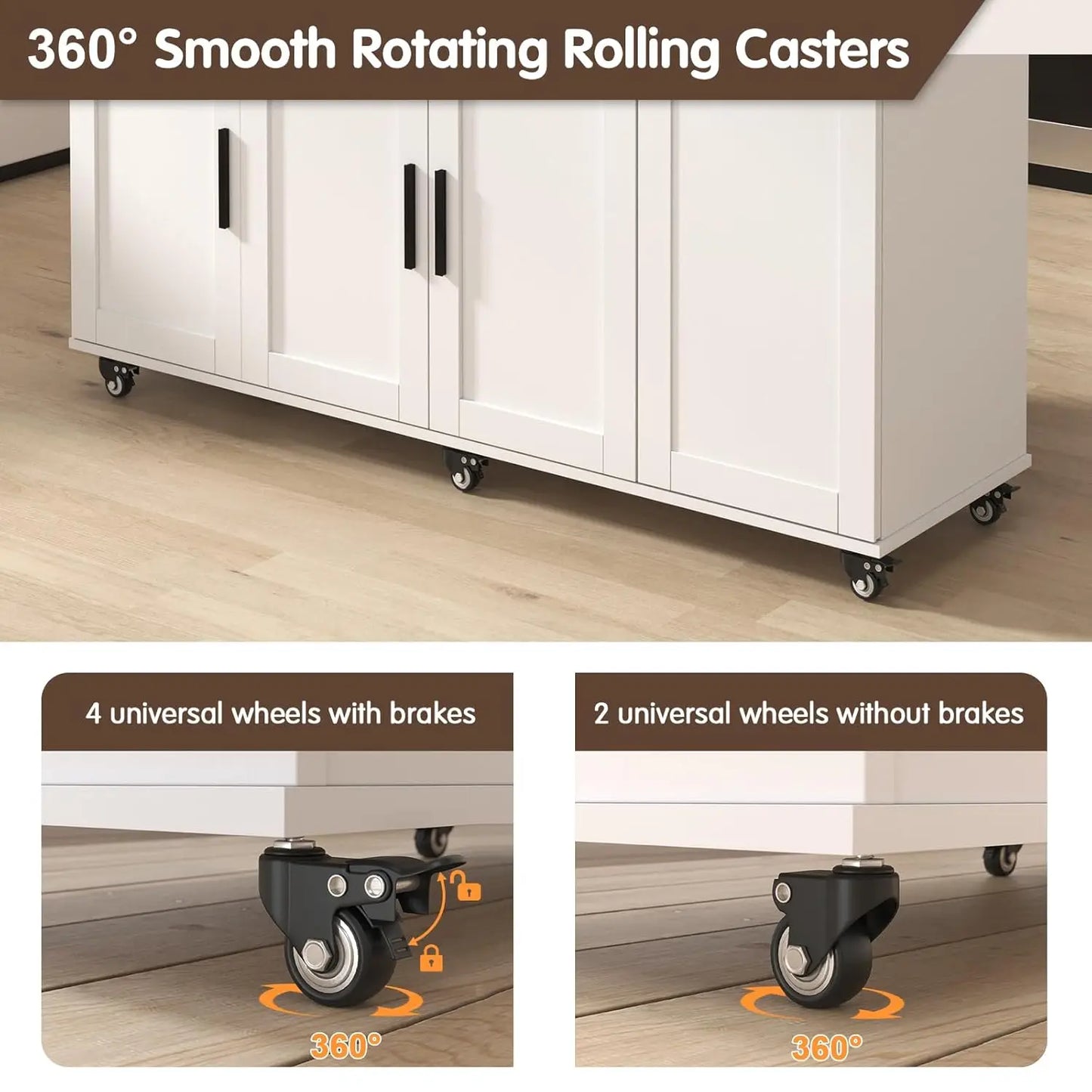 59inch Kitchen Storage Island with Drop Leaf,Rolling Mobile Island Cart on Wheels with Cabinets,Trash Bin Storage and Drawer,Ext