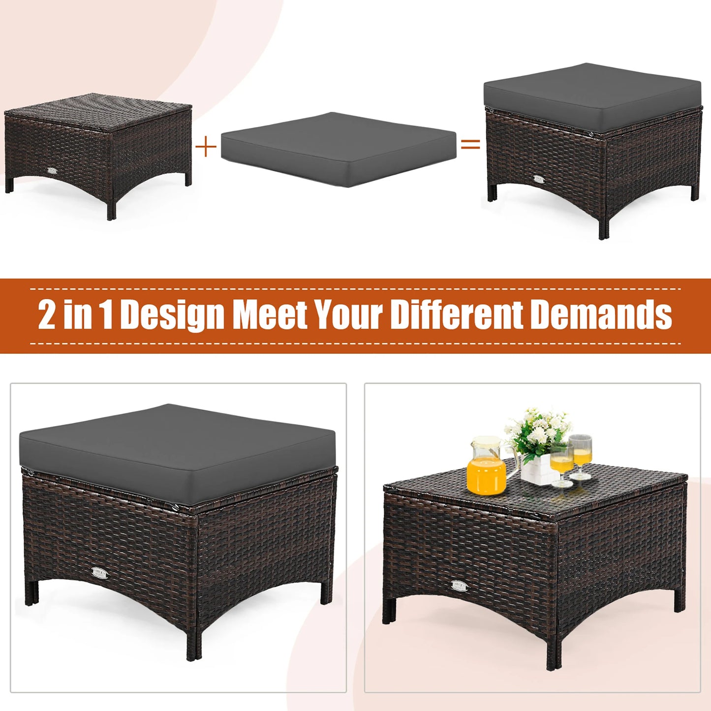 5 Pieces Patio Furniture Set Outdoor Rattan Conversation Sofa Set W/ Cushions