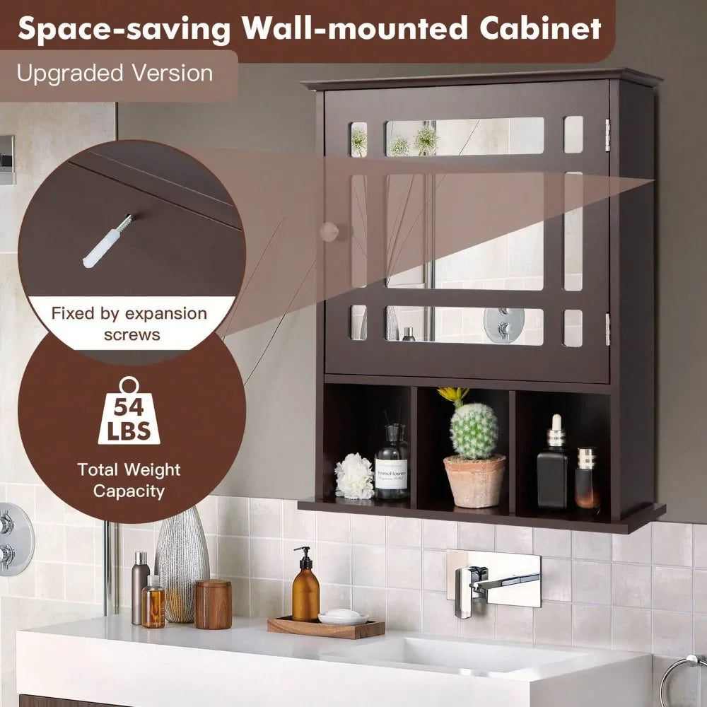Mirrored Medicine Cabinet Bathroom Wall Mounted Storage W Adjustable Shelf