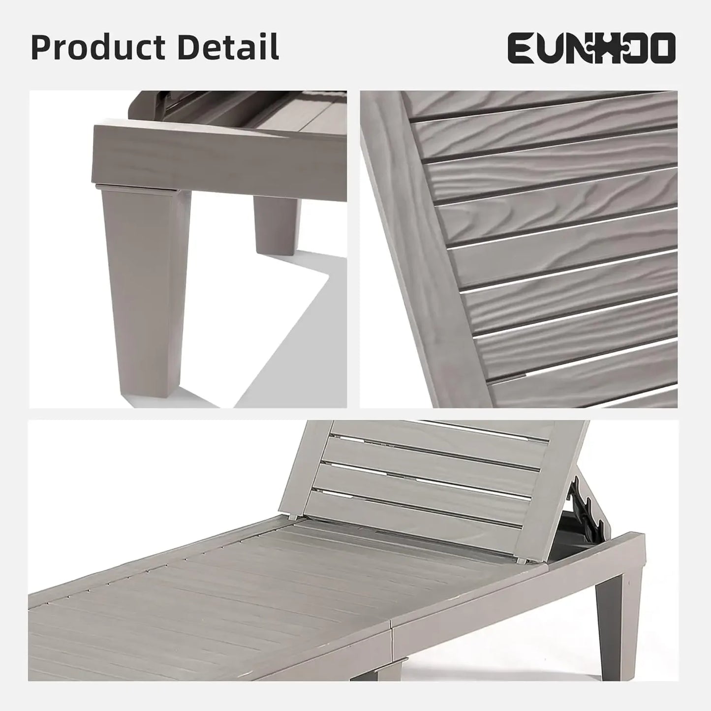 Outdoor Chaise Lounge Set of 2, Adjustable Pool Lounge Chair with 5 Positions Backrest, Waterproof Sun Loungers