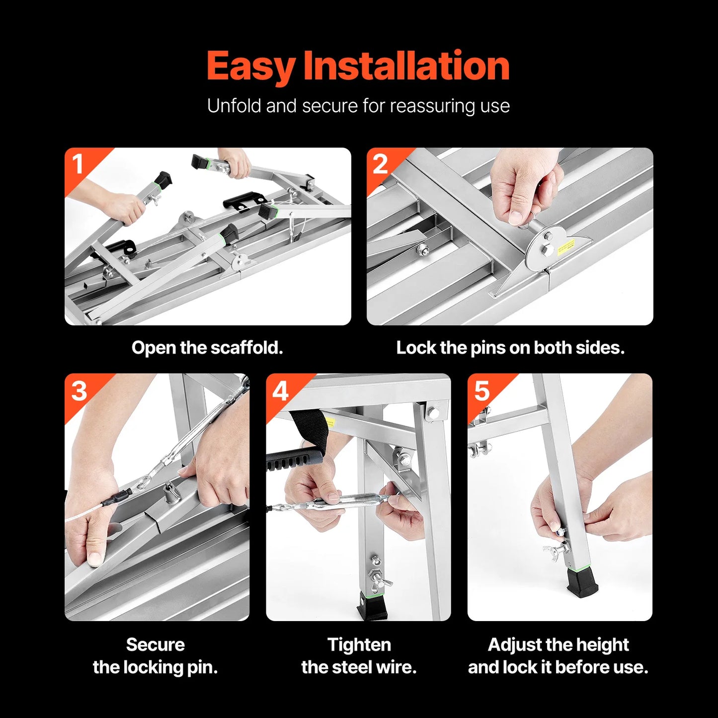 SucceBuy Work Platform 3 Gear Folding Steel Step Ladder Portable Scaffolding Platform 400 lb Load  Stool to Cleaning &Washing