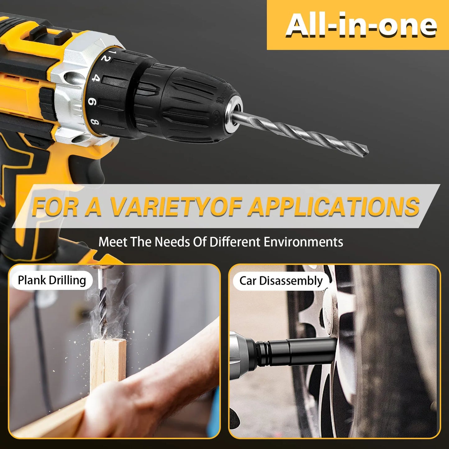 21V Impact Drill Tool Kit Cordless Electric Screwdriver Brushless 45n.m 120 PCS With Drill Bits 2x1.5Ah Lithium-Ion Batteries