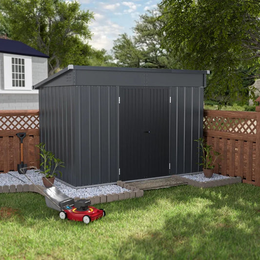 Metal Storage Shed, 6x10FT Outdoor Storage Shed with Sloped Galvanized Steel Roof, Garden Tool Storage House Metal, Customized