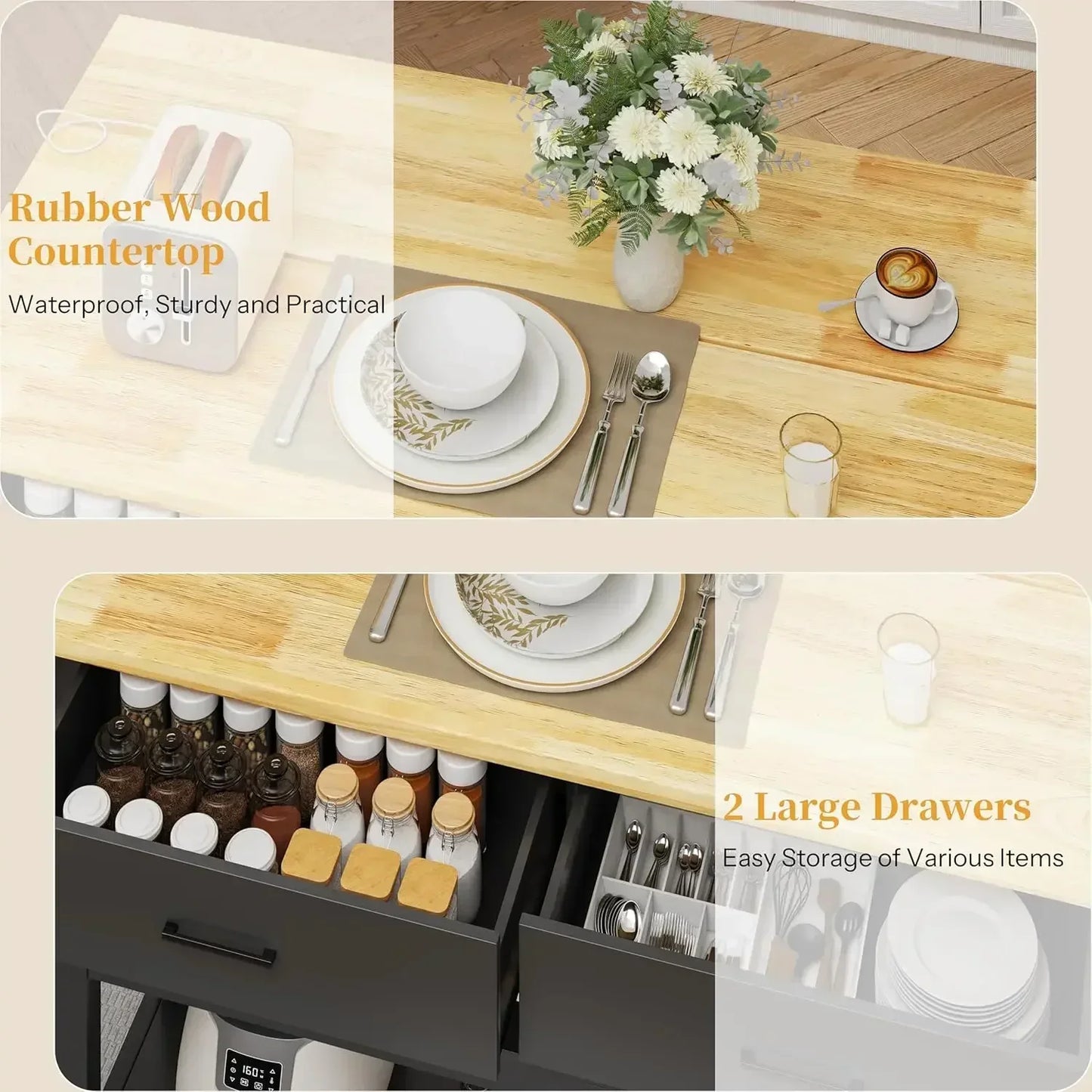 BestsellerBestsellerBestsellerBestsellerModern Essential 47.3" Solid Rubberwood Kitchen Island with Power Outlets - Extra Large