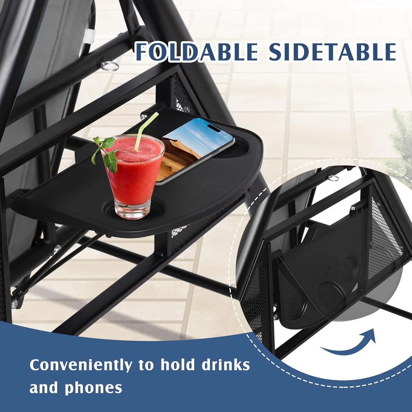 Outdoor Porch Swing with Canopy and Stand, 3 Person Patio Swing for Adults, Convertible 2 in 1 Porch Bed Swing , Customized