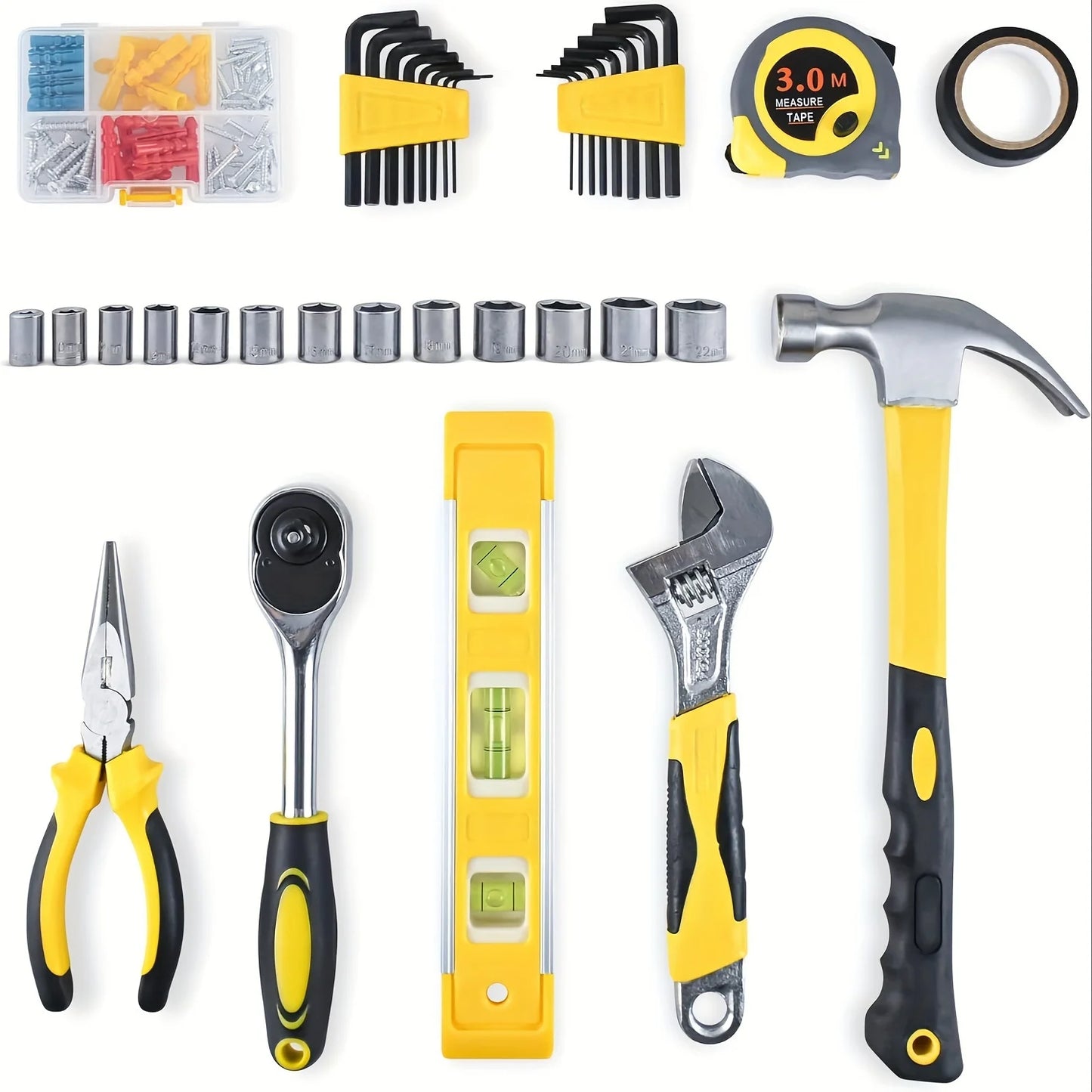 108-Piece Multi-Purpose Manual Tool Set with Carbon Steel Tools and Storage Box for Automotive and Home Repair