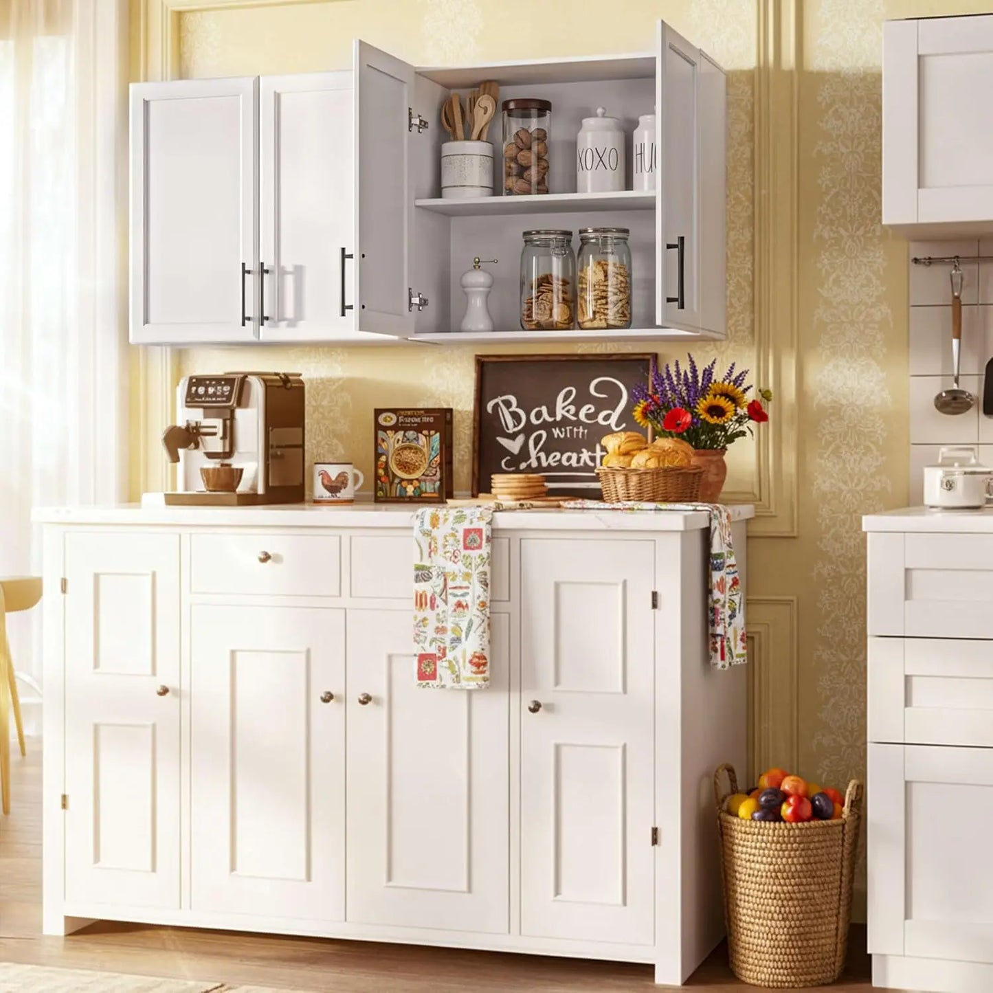 White Wall Mounted Storage Cabinet with Adjustable Shelf for Laundry Bathroom Kitchen 48", Customized