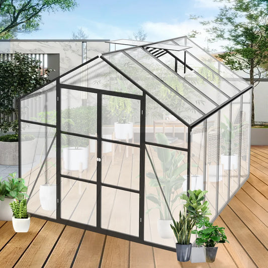 8x10 FT Polycarbonate Greenhouse Walk In Plant Houses With Adjustable Windows Sheds For Outdoor Gardening All Weather Protection