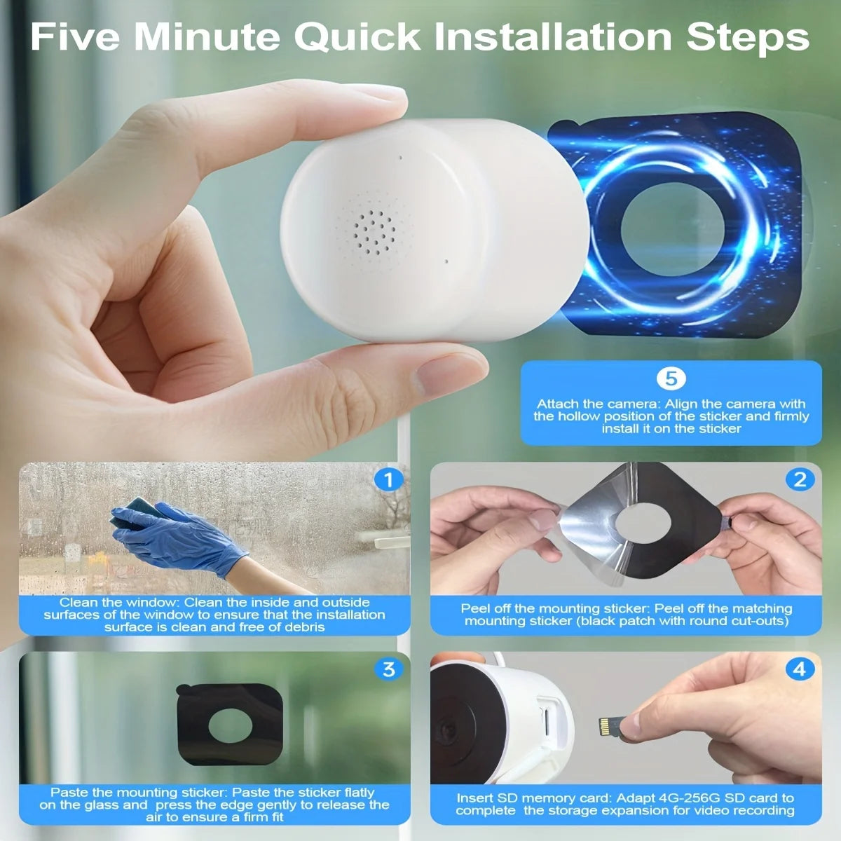 4PCS Window Camera, 2K 2.4G WIFI Indoor Cameras for Home Security with Starlight Night Vision, AI Smart Detection, 911 Emergency