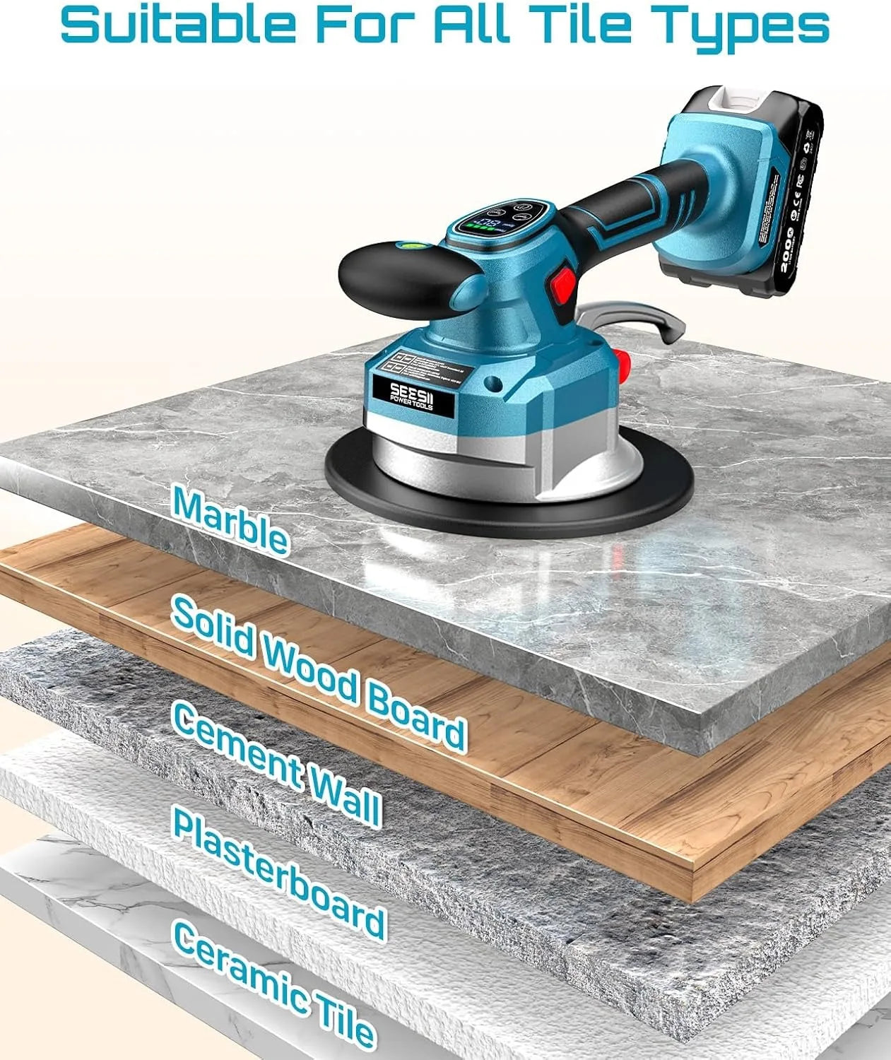 SEESII Tile Vibration Tool 145mm Vibration Leveling Machine 2000mAh batteries Tile Vibrator With 10 Speeds For Laying Floor Wall