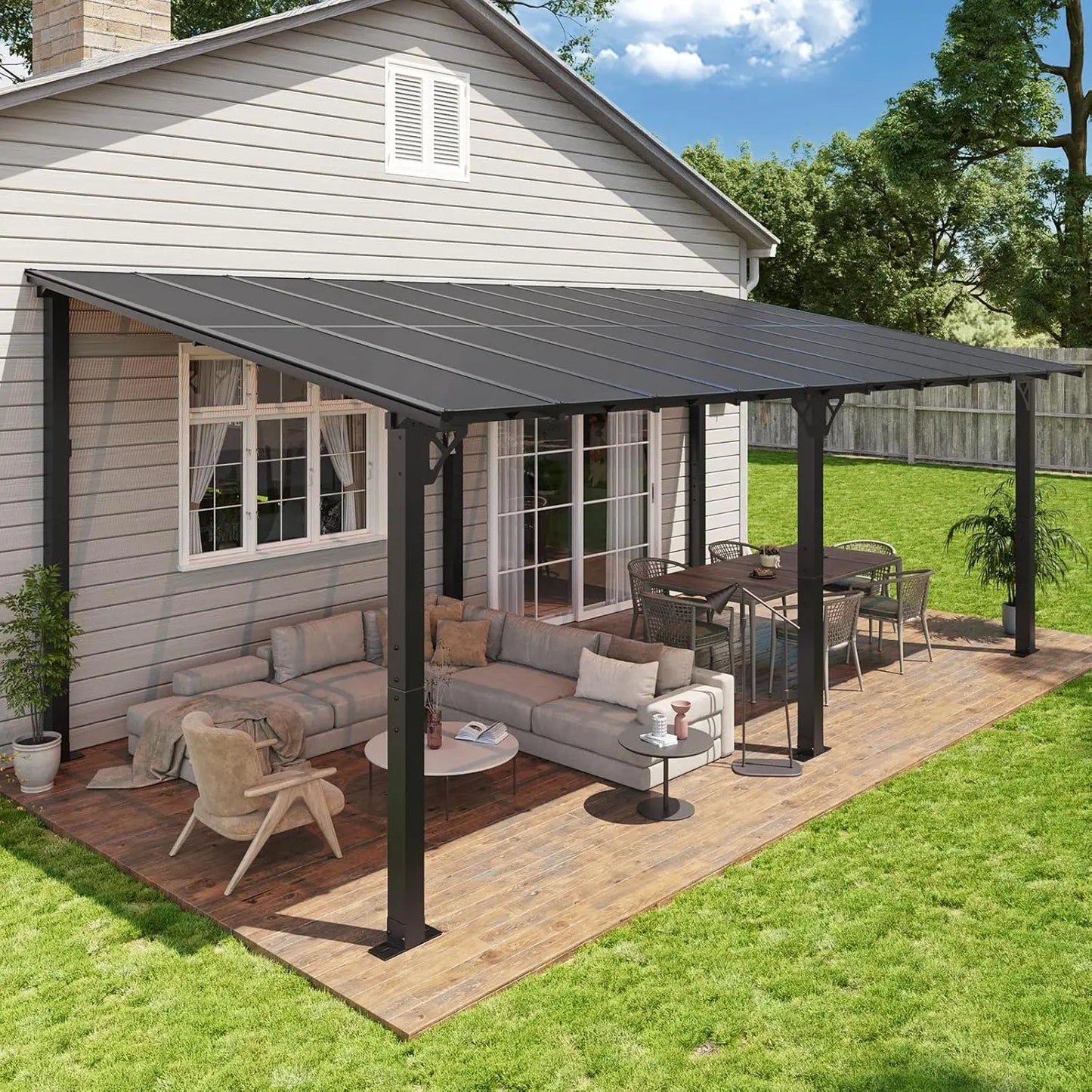 20x10 Wall-Mounted Gazebo Pergola Sloped Roof Heavy Duty Outdoor Backyard Patio Deck Custom