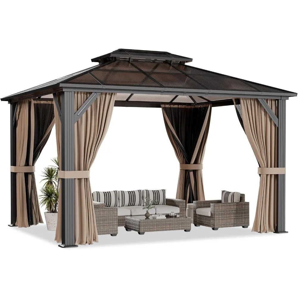 Hardtop Gazebo Polycarbonate Roof Aluminum Frame Permanent Pavilion Curtains Netting Sunshade Garden Patio Lawn, Custom