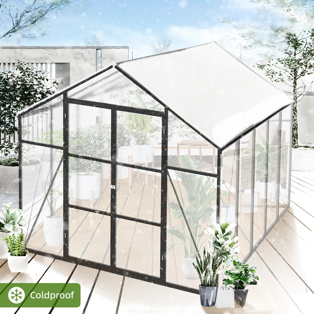 8x10 FT Polycarbonate Greenhouse Walk In Plant Houses With Adjustable Windows Sheds For Outdoor Gardening All Weather Protection