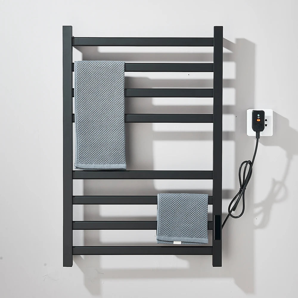 Black Bathroom Electric Heated Towel Rack with Digital Display Touch Thermostatic Dry Towel 304 Stainless Steel Heater