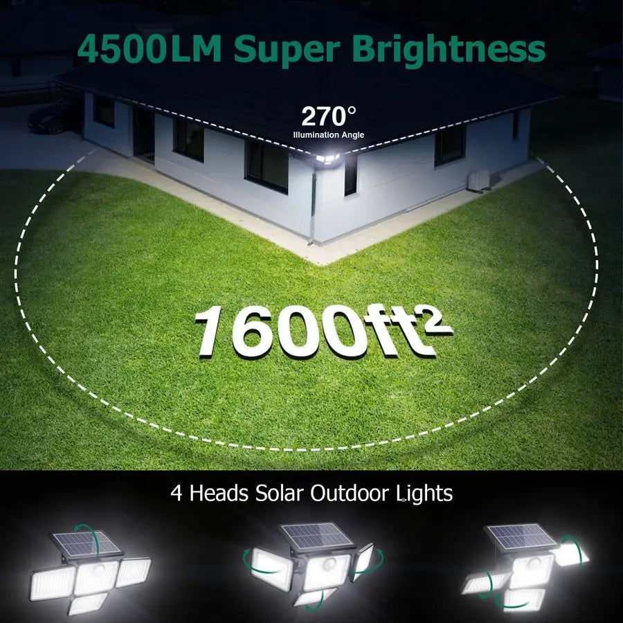Solar Lights Outdoor, 4 Adjustable Heads Motion Sensor Lights, 3 Mode, 6500K, IP65 Waterproof Solar Security Wall Lights, Remote