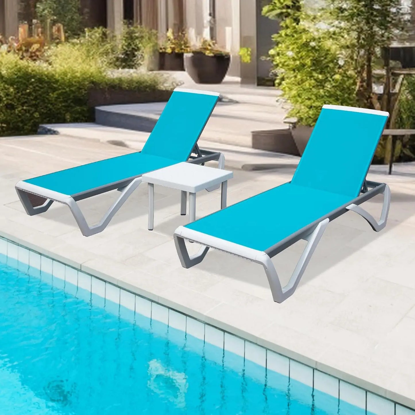 5-Position Aluminum Outdoor Lounge Chair Set of 3 with Wheels All-Weather for Patio Yard Poolside, Custom