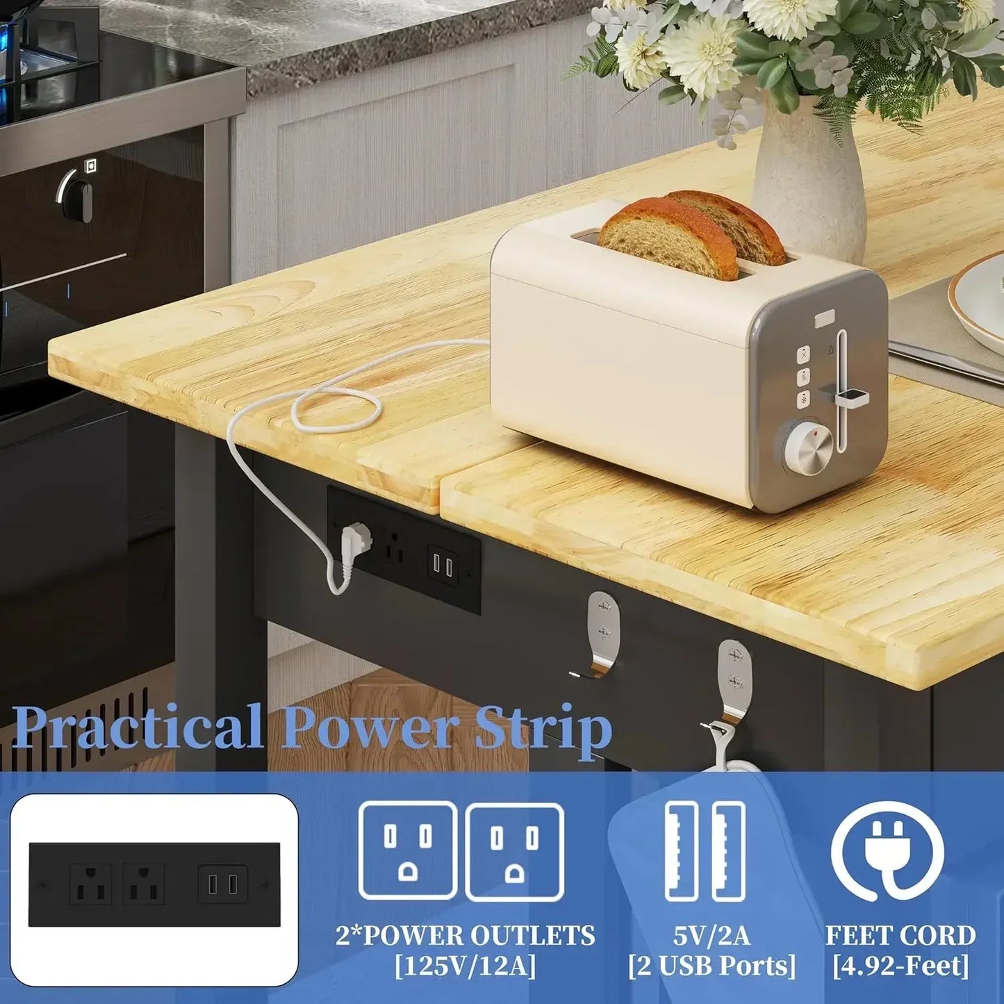 BestsellerBestsellerBestsellerBestsellerModern Essential 47.3" Solid Rubberwood Kitchen Island with Power Outlets - Extra Large