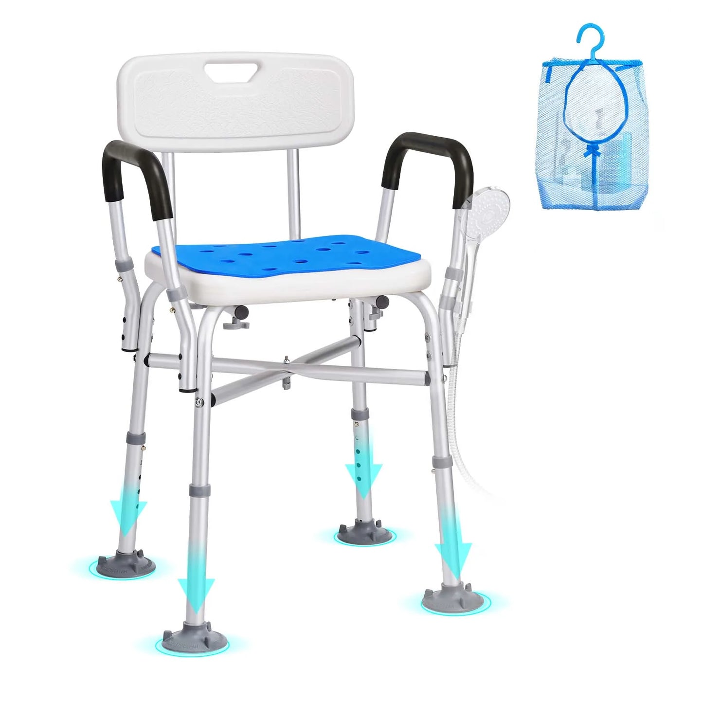 SucceBuy Shower Chair Adjustable Height Bench Bath Chair for Elderly Disabled Shower Chair for Inside Shower Bathtub 400/350lb