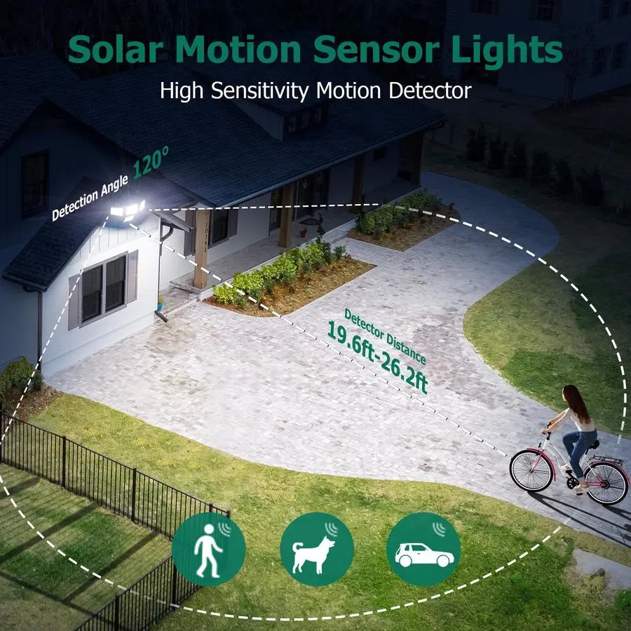 Solar Lights Outdoor, 4 Adjustable Heads Motion Sensor Lights, 3 Mode, 6500K, IP65 Waterproof Solar Security Wall Lights, Remote