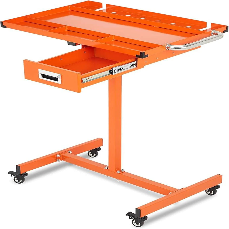 35-45 Inch Adjustable Height Work Table, 220 Lbs Capacity Heavy-Duty Work Table with Wheels & Brakes for Warehouse, Repair Shops