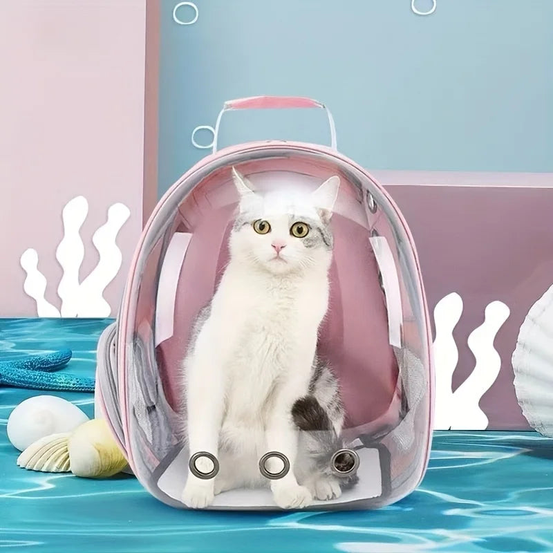 Breathable Transparent Pet Carrier Backpack with Harness for Cats & Small Dogs – Travel-Friendly & Ventilated Design