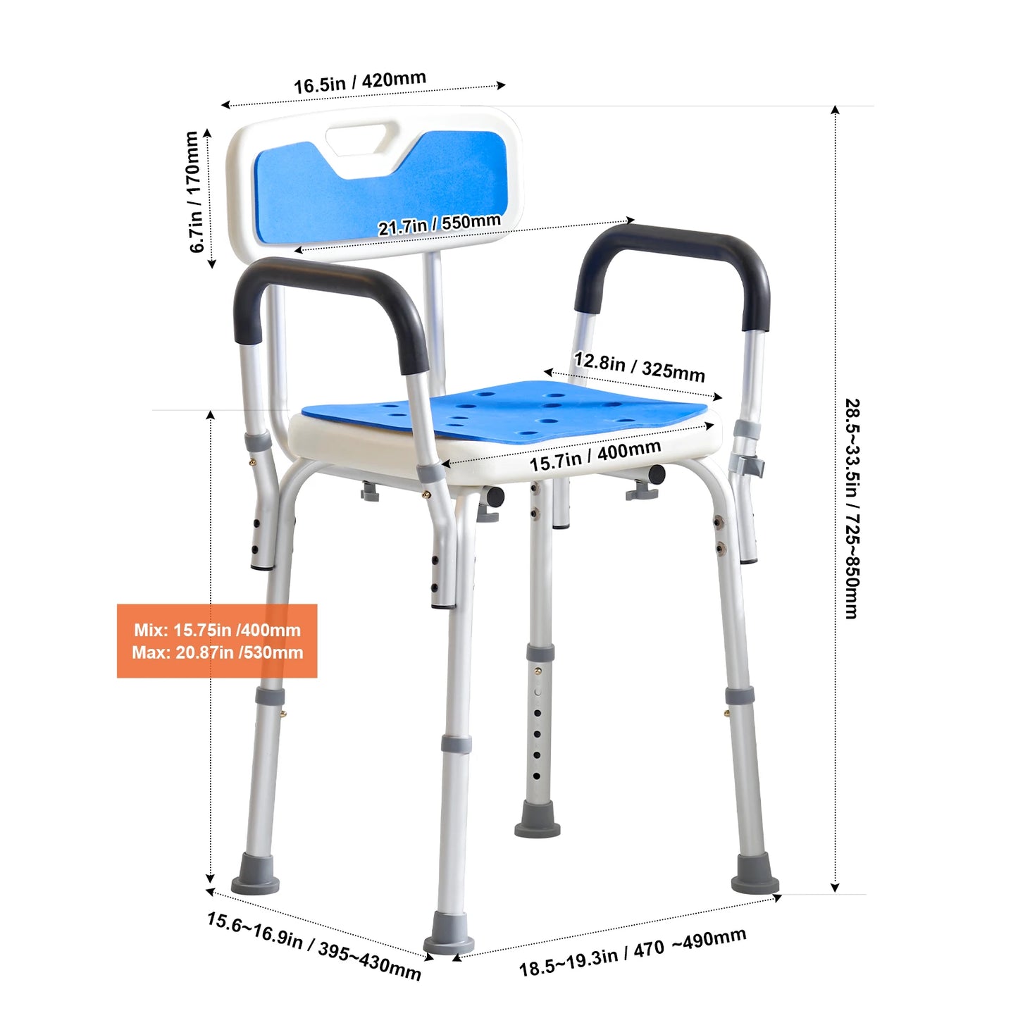 SucceBuy Shower Chair Adjustable Height Bench Bath Chair for Elderly Disabled Shower Chair for Inside Shower Bathtub 400/350lb