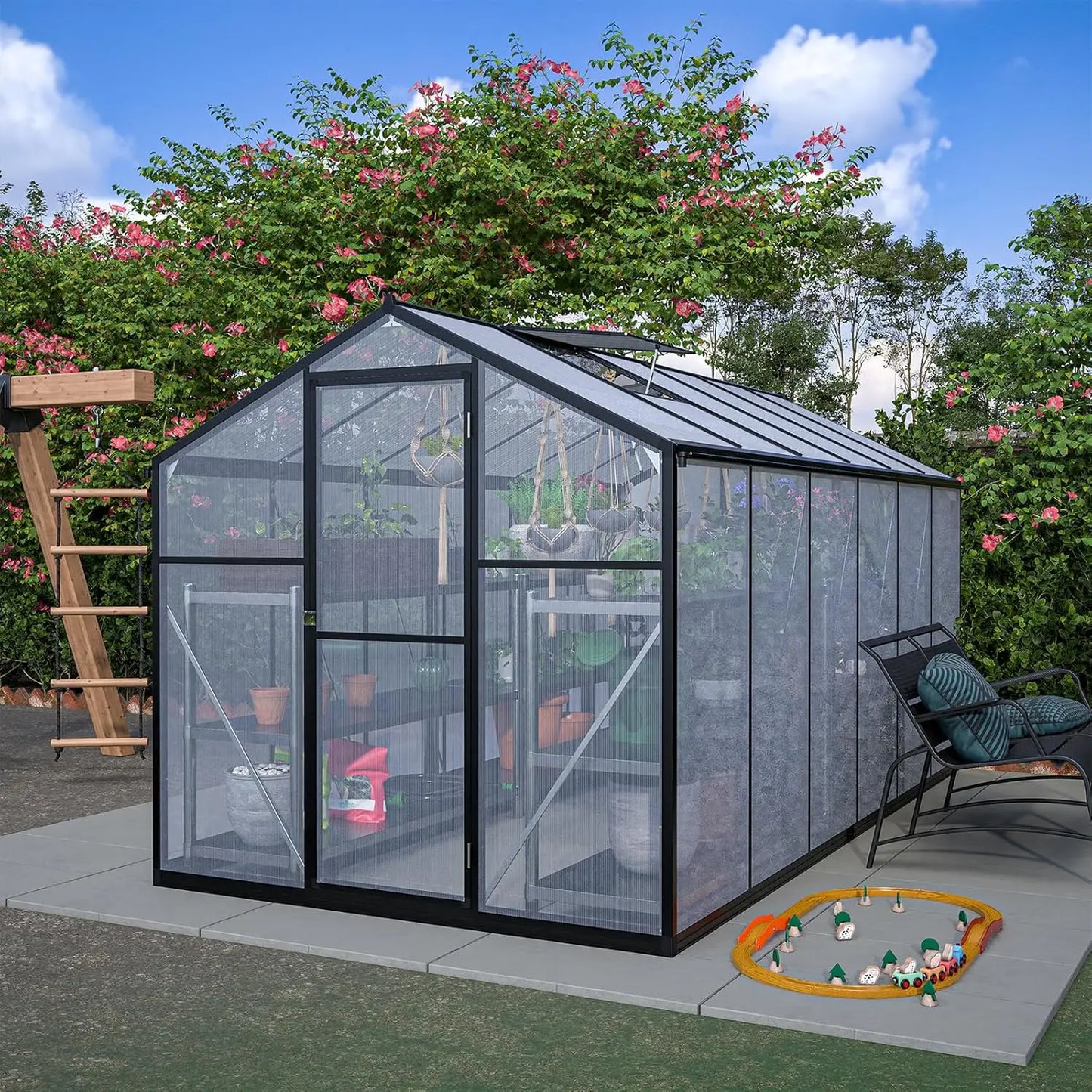 6x12 Ft Greenhouses for Outdoors, Walk-in Green House with UV-Coated Heavy-Duty Polycarbonate Panels for Outdoor, 2, Customized