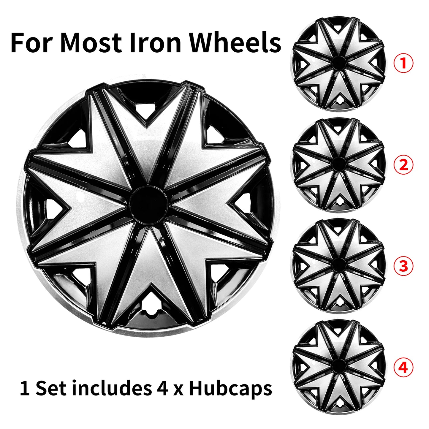Sports Caps Rim 15inch Hub Cover for Iron Rim Wheel Cover Set of 4 Steel Replacement Plastic Hubcap for R15 Tire Car Accessories