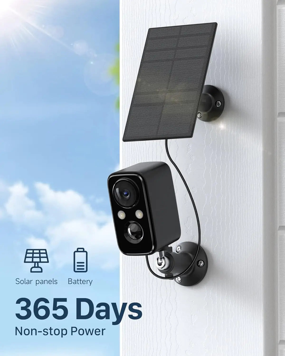 Wireless Outdoor Security Camera with Solar Panel, Motion Sensor, Floodlight & Night Vision - IP66 Waterproof Home Surveillance