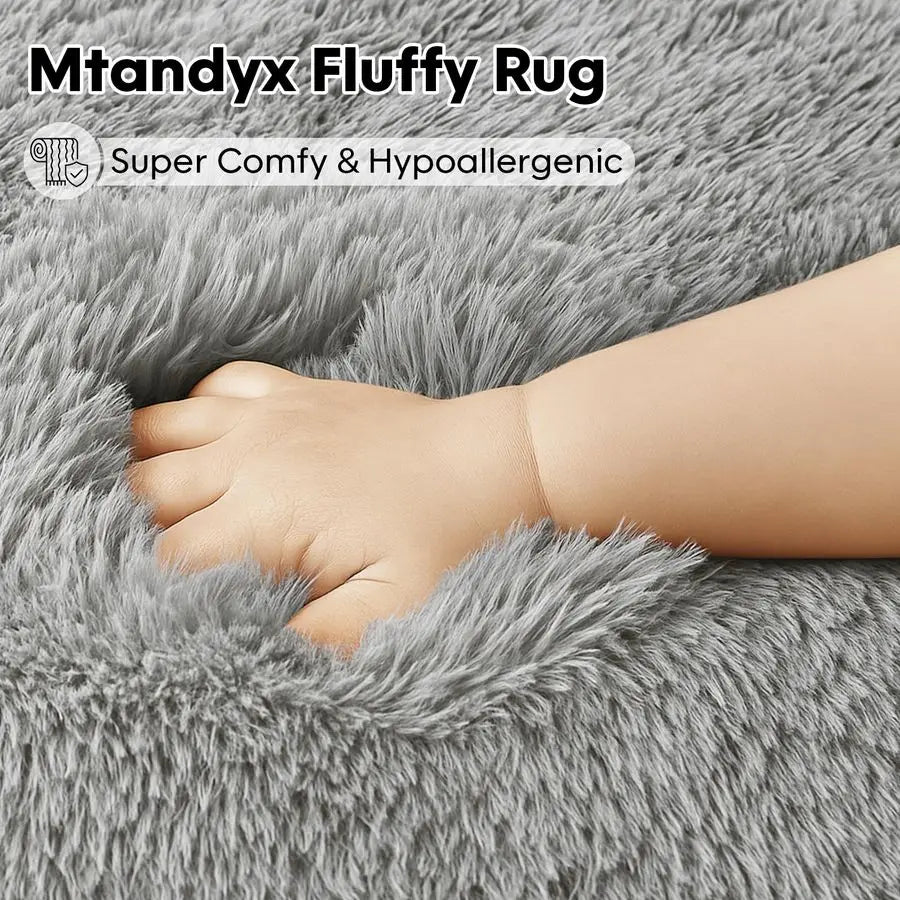 8x10 Area Rugs Living Room, Gray Large Plush Fluffy Bedroom Carpet, NonSlip Upgraded Indoor Thick Soft Rug, Modern Plush Carpet