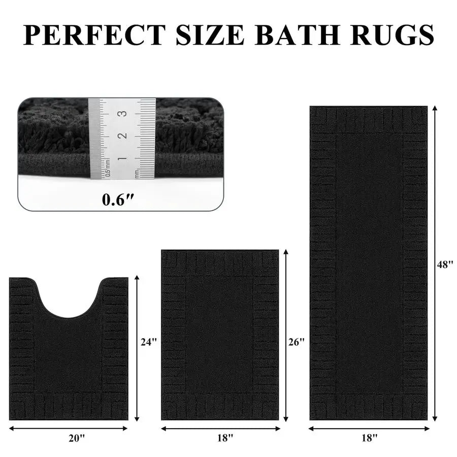 Bathroom Rugs Sets 3 Piece Bathroom Shower Rugs with UShaped Contour Toilet Mat Absorbent Microfiber Plush Bath Mats Non Slip Ba