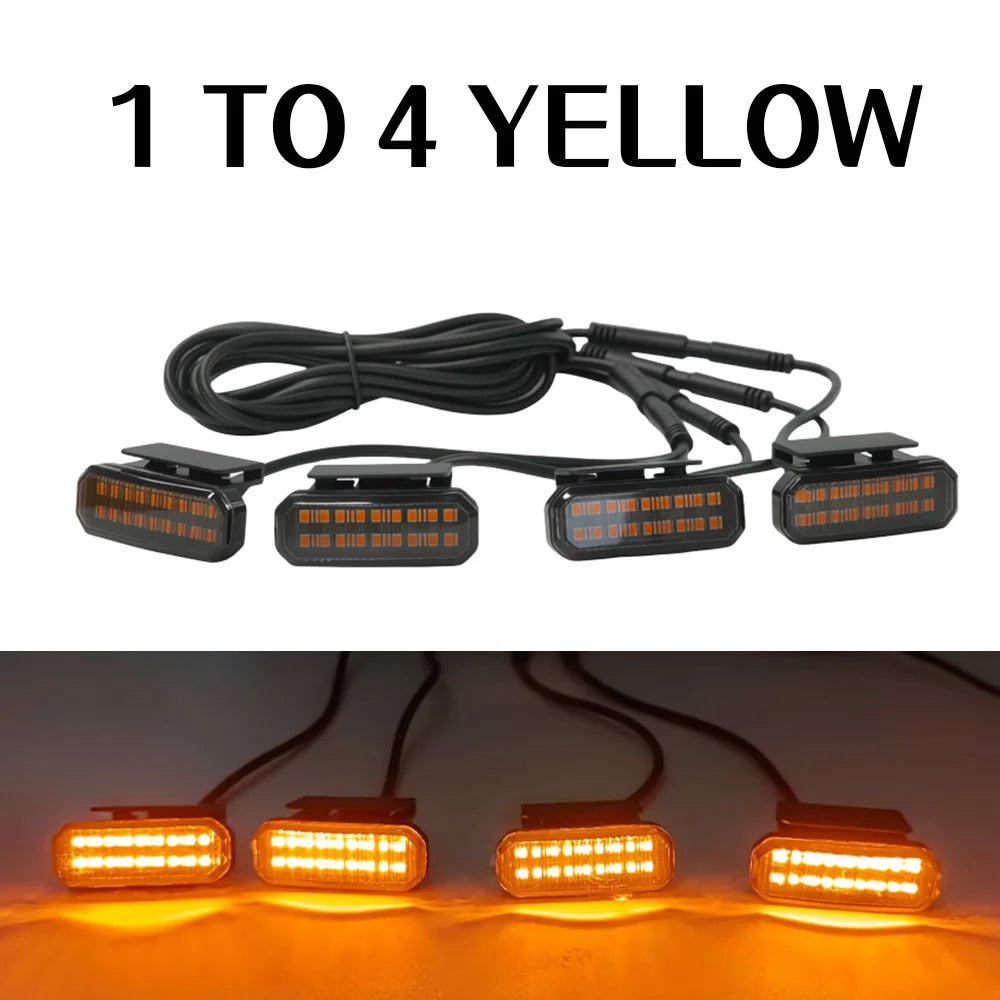 4PCS automotive universal clip LED front grille light with wiring harness and fuse upgrade buckle grille light yellow