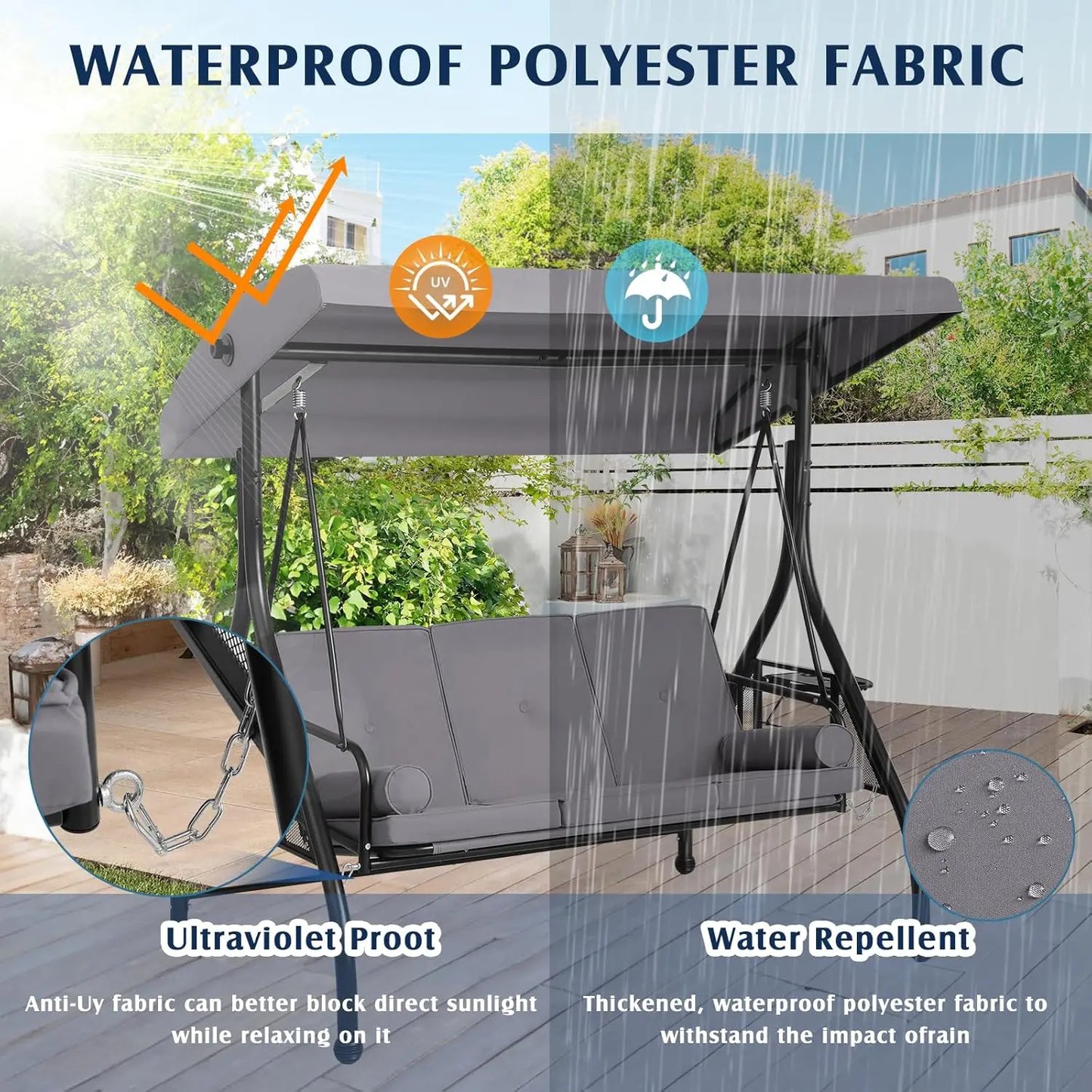 Outdoor Porch Swing with Canopy and Stand, 3 Person Patio Swing for Adults, Convertible 2 in 1 Porch Bed Swing , Customized