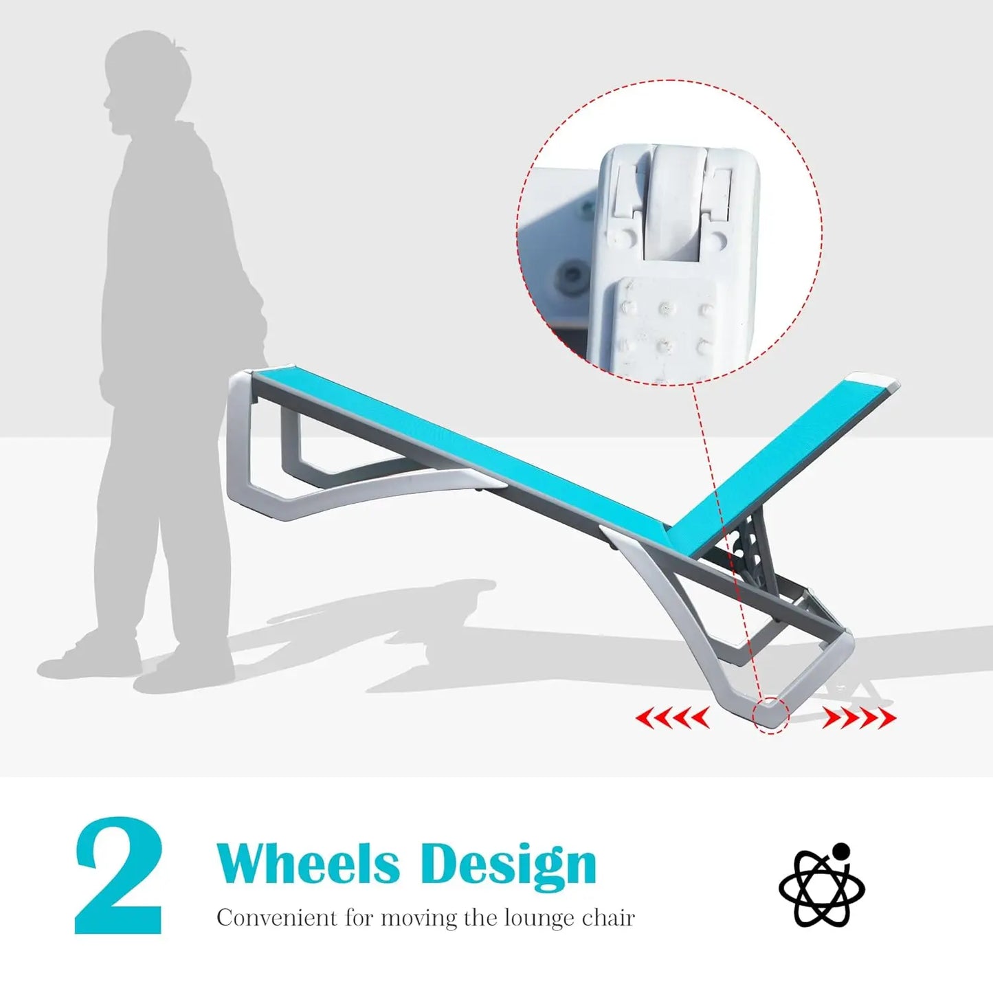 5-Position Aluminum Outdoor Lounge Chair Set of 3 with Wheels All-Weather for Patio Yard Poolside, Custom