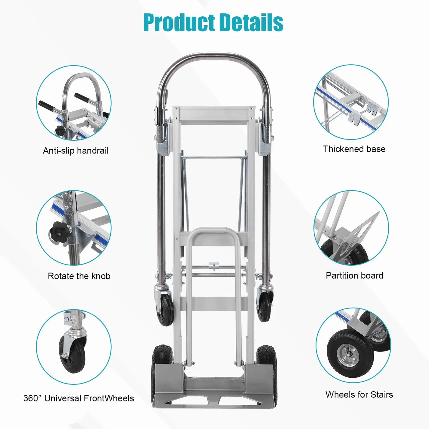 2 in 1 Industrial Convertible Collapsible Truck 1000 LBS Capacity Heavy Duty with Wheels for Transport Moving Furniture